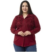 Resim Büyük Beden Kabartmalı Kumaş Detaylı Bordo Gömlek Bordo 