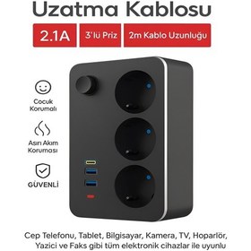Resim Elektrik Sigortalı Akım Korumalı 2-usb 1-pd Type-c 3'lü Priz 2 Me 