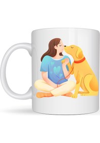 Resim Kadın Ve Köpek Figürlü Sevgi Temalı Porselen Kupa Model 78 Hayvanseverlere Özel Anlamlı Tasarım Kahve Kupası Diğer 
