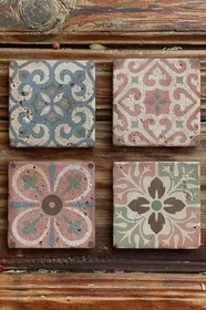 Resim Oscar Stone Decor Baskılı Doğaltaş Bardak Altlığı 4'Lü Set Desen Tile 4Dsn-306 