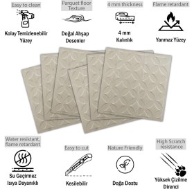 Resim 3 Boyutlu Duvar Paneli Kabartmalı Retro Desen Pvc 41X41 Cm/ 6 Adet /1 M² Beyaz Huş 