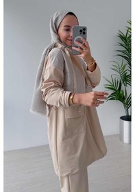 Resim Kahijab İp Bağlama Çift Cep Kapaklı İki İplik Takım - Bej Bej 