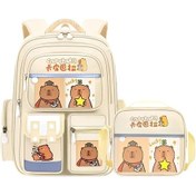 Resim Turcoshop11 Bej Okul Çantası Ve Öğle Yemeği Çantası Kapibara Karakterli Üç Parçalı Set Sırt Çantası Büyük Kapasiteli Tote Çanta Ve Kalem Kutusu Bej 
