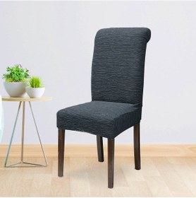 Resim Streçli Lastikli Likralı Esnek Sandalye Örtüsü Düz Desen Jakarlı Sandalye Kılıfı Tekli Antrasit 