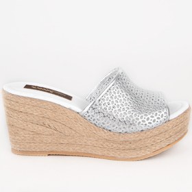 Resim Elile Shoes Hakiki Deri Büyük Küçük Numara Jüt Yüksek Topuk Kadın Terlik Lame 