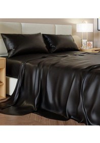 Resim 2 Li İpek Dokulu Saten Yastık Kılıfı 50x70 Siyah Mikrosaten, Saç Ve Cilt Dostu Çok Renkli 