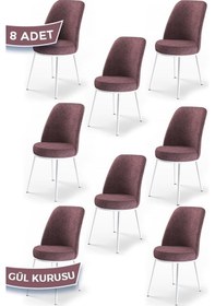 Resim Canisa Concept Dexa Serisi, Üst Kalite Yemek Odası Sandalyesi, Metal Beyaz Iskeletli, 8 Adet Gülkurusu Gül Kurusu, Metal 