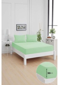 Resim Mirava Premium %100 Pamuk Penye Lastikli Çift Kişilik Çarşaf Takımı 2 Yastık Kılıfı Dahil Mint 140x200cm Yeşil 