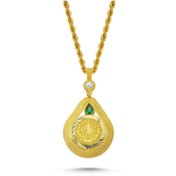 Resim Sembol Gold Altın Tuğralı Kolye Yeşil Taşlı Damla 