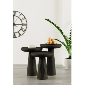 Resim Wooden Siyah Ahşap 3lü Set Fitilli Mantar Yan Sehpa Modern Siyah Renk Fiskos 