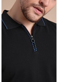 Resim Ferraro Siyah Polo Yaka Fermuarlı Erkek Pamuk Triko T-Shirt-Siyah (417942930) Siyah 