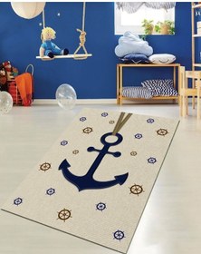 Resim Denizci Tay Tüyü Kaymaz Deri Taban Antialerjik Çocuk Halısı Çok Renkli 