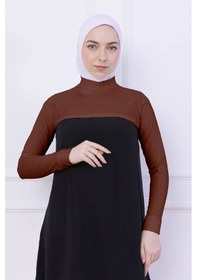 Resim Loggia Balıkçı Yaka Boyunluklu Kolluk Kiremit - Likralı Dik Yakalı Kadın Body Tesettür Crop Bolero Kiremit 