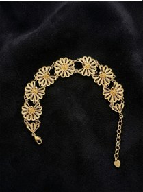 Resim 925 Ayar Geleneksel Telkari El İşi Altın Kaplama Lotus Çiçeği Kelepçe Gümüş Bileklik Rzb10117 