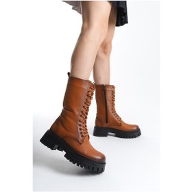 Resim Kadın Taba Hakiki Deri Fermuarlı Bağcıklı Bot 001 