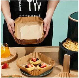 Resim AyrStore Airfryer Pişirme Kağıdı 50 Adet Kare Fırın Tepsisi Yanmaz Yapışmaz Gıda Parşömeni Sıcak Hava 