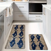 Resim 1 - 2 Adet Emici Flanel Polyester Sünger Paspas, Kıyı Stili Balık Desenli Mutfak Mat Seti - Makinede Yıkanabilir, Kaymaz, Banyo ve Oyun Odaları İçin Uygun - Dikdörtgen, Makine Yapımı 