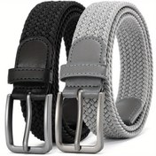 Resim Erkekler için Örgülü Esnek Kemer 2'li Set - Elastik Dokuma Golf Kemeri, Casual Kumaş Kemer, 1 3/8" Golf Pantolon ve Kot Pantolonlar İçin 