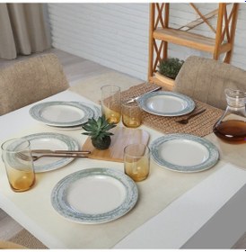 Resim Keramika Vintage Green Assos Pasta Tabağı 22 Cm 6 Adet Yeşil 