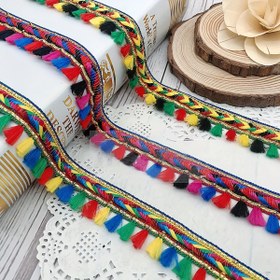 Resim Boho-Şık Renkli Püskül Dantel Kenar, 1 Rulo/3 Yard, 2.5cm Genişlik - El Yapımı DIY Kumaş Giyim ve Dekor Aksesuarları için 