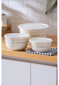 Resim Acar Made With Love Emaye 3 Lü Saklama Ve Karıştırma Kabı Renkli 