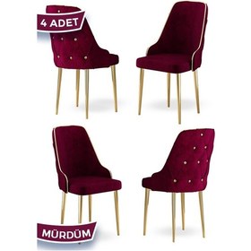 Resim Canisa Krax Serisi, 1.sınıf Babyface Kumaş Mutfak Sandalyesi, Gold Metal Ayak, 4 Adet Mürdüm Sandalye Sandalye Mürdüm Ayaklar Gold 