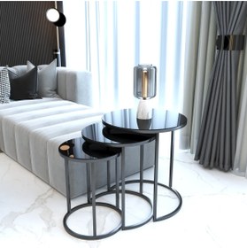 Resim FAYMEND Ecol Desing Siyah Metal Zigon Sehpa 3 Lü 