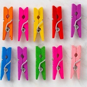 Resim Loren 10 lu Karışık Renk Mini Ahşap Mandal 