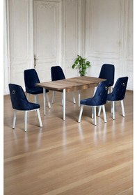 Resim Minel Açılabilen Metal Ayak Sunta Mutfak Masası Takımı 6 Lacivert Sandalye 80 X 132 Lacivert 