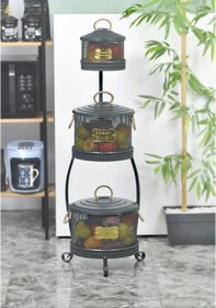 Resim Metal Standlı 3 Katlı Delikli Patates Soğan Sarımsak Kovası Antr Çok Renkli 