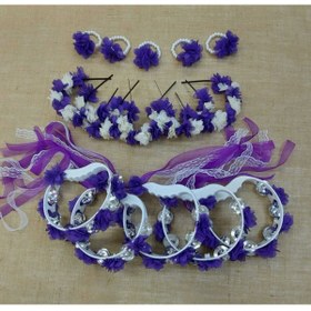 Resim memisshop Kına Gecesi Seti Mor Süslü Bileklik Süslü Taç Ve Süslü Tef 