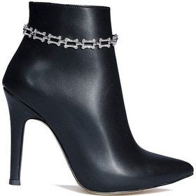 Resim Siyah Cilt Taş Detaylı Abiye Topuklu Kadın Bot Siyah 