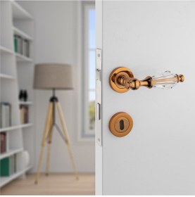 Resim Topkapı Kristal Cam Rozetli Albirin Oda Kapı Kolu 1 Takım 