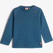 Resim Erkek Bebek Basic Sweatshirt Yakası Düğmeli Bisiklet Yaka Ribanalı Pamuklu 