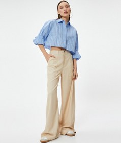 Resim Koton Bol Paça Keten Pantolon Cepli Standart Bel Bej 4sal40065ıw Ekru 