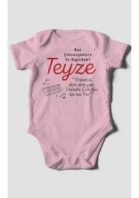 Resim Bizi Çekemeyenlere Ne Diyorduk Teyze Baskılı Bebek Zıbını Çıtçıtlı Body %100 Pamuk Kısa Kol Koyu Pembe 