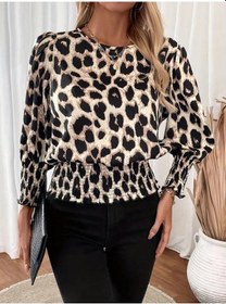Resim Balmior Kadın Uzun Kollu Bisiklet Yaka Leopar Desenli Modal Bluz Leopar 