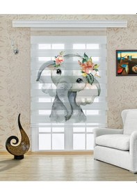 Resim Perdecizade Enxboy Sevimli Fil Dijital Baskılı Zebra Perde-cocuk Odası-stor Perde Pz-419 Renkli 