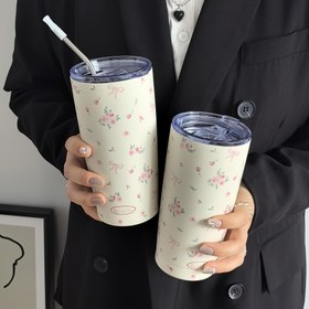 Resim 1 adet Gül Çiçekli Kelebek Düğümlü Paslanmaz Çelik İzolasyonlu Kupa, Çift Duvarlı Seyahat Bardak, Sıcak ve Soğuk İçecekler için Fitness Açık Hava Spor Kupası, Kahve Araba Kupası, Mezuniyet, Doğum Günü ve Tatil Hediyeleri için İdeal, Yeniden Kullanılabilir, El Yıkama, 600ml/20.29oz - Pipetsız 