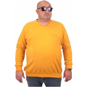 Resim Mocgrande Büyük Beden Selanik V Yaka Classic Sweat 23201 Hardal-Hardal 