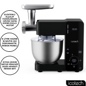 Resim Icotech SM60 6 Lt Hamur Yoğurma Kıyma Çekme Katı Meyve Sıkma Profesyonel Stand Mikser Mutfak Şefi 