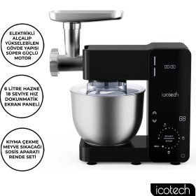 Resim Icotech SM60 6 Lt Hamur Yoğurma Kıyma Çekme Katı Meyve Sıkma Profesyonel Stand Mikser Mutfak Şefi 