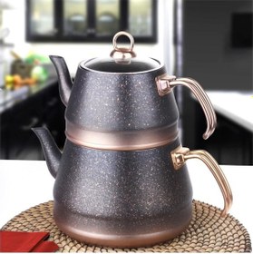 Resim Oms 4 Parça Granit L Boy Çaydanlık 8200 Bakır 