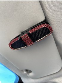 Resim Kristal Taşlı Gözlük Kart Tutacağı 2 Klipsli 180 Döner Siyah Kırmızı 