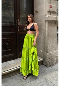Resim Etiler Collection Audrey Fıfrlı Yırtmaç Detay Etek 4037 Fistik Yeşi Li 