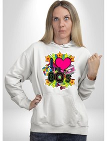 Resim 80leri Seviyorum Kaset Ve Özel Hediye Kadın Erkek Beyaz Kapüşonlu Sweatshirt Hoodie Beyaz 