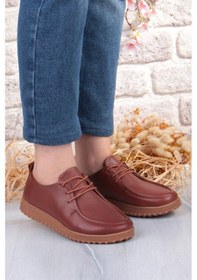 Resim Mehmet Mete 2610 Rahat Yumuşak Esnek Kauçuk Taban Hakiki Deri Kadın Ayakkabı taba 