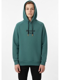 Resim Kapşonlu Baskılı Erkek Çocuk Sweatshirt-90870 Yeşil 