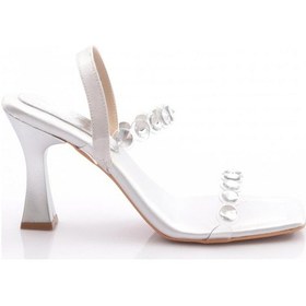 Resim Dgn 109 Kadın Arkadain Bağlamali Topuklu Abiye Ayakkabi Gümüş Saten 