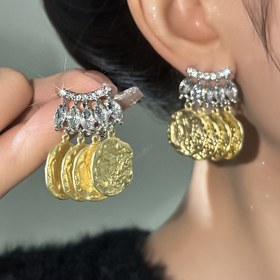 Resim Çift Vintage Şık Pilili Düzensiz Hafif Lüks Yuvarlak Su Damlası Püskül Küpeler 